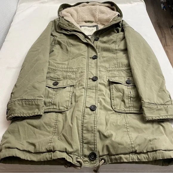 Abercrombie & Fitch Sherpa Lined Utility Jacket Y2K Olive Green Women’s Medium - Picture 3 of 11